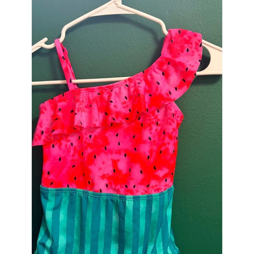 Cat & Jack Watermelon Ruffle 1pc Swim Bathing Suit Girl Small 6/7 NEW NWOT